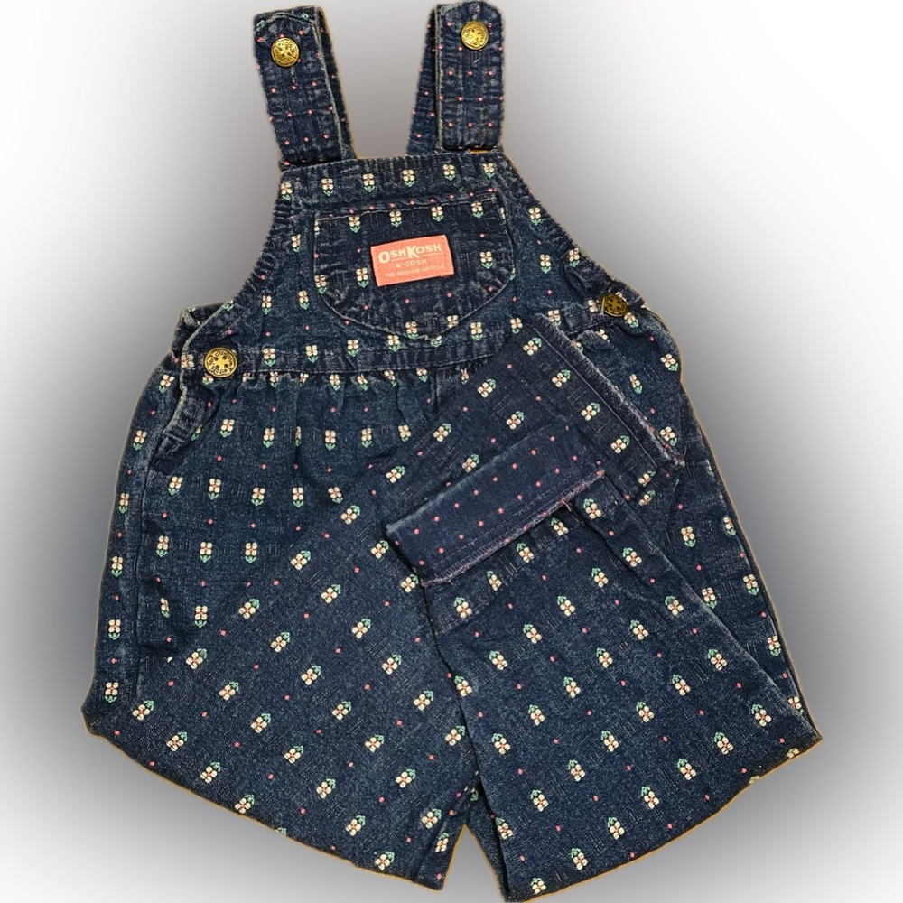Vintage Osh Kosh B’Gosh Girl’s Embroidered Floral Denim Overall 2T - Union Tag